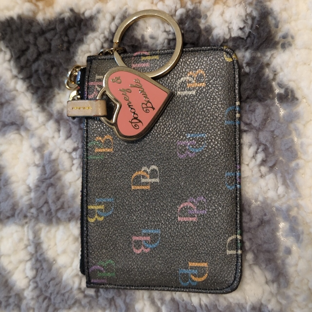 Vintage Dooney & Bourke Rainbow Monogram Zip Pouch Coin Purse Keychain